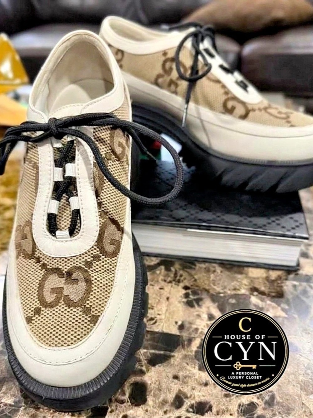 GUCCI Authentic GG Monogram Canvas Chunky Lug Sole Lace-Up Shoes | EU 38